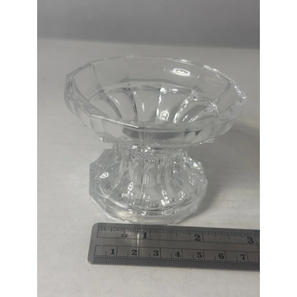 Vintage Clear Pressed Glass Pedestal Votive Candle Holder Trinket Dish 2.5in